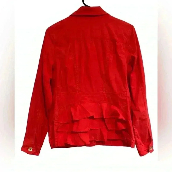 Cabi Taylor Utility Ruffle Back Button Down
Jacket #727 Red Orange - Picture 10 of 14